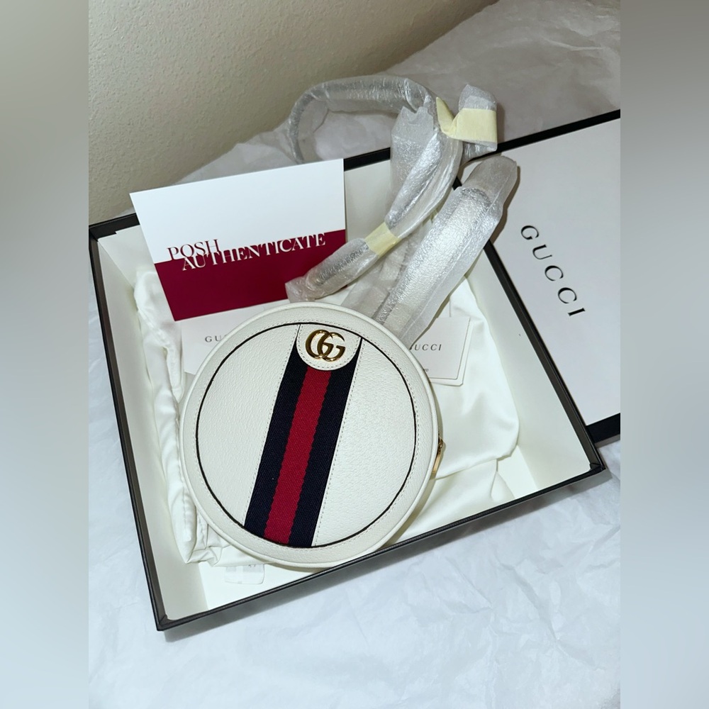 Gucci Mini Ophidia Round backpack in white color